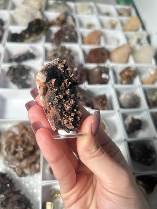 Black Dogtooth Calcite with Pyrite & Hematite #3