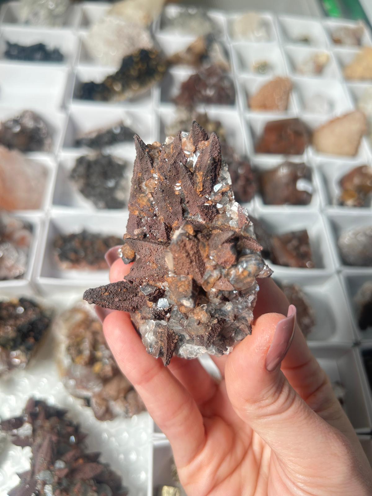 Hematite-Coated Dogtooth Calcite & Diamond Benz Calcite