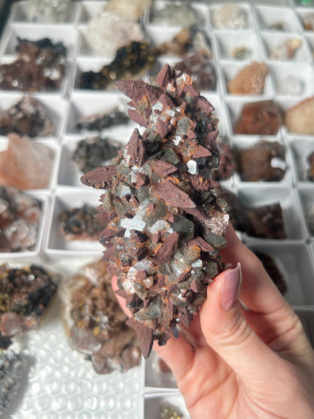 Hematite-Coated Dogtooth Calcite with Pyrite & Diamond Calcite