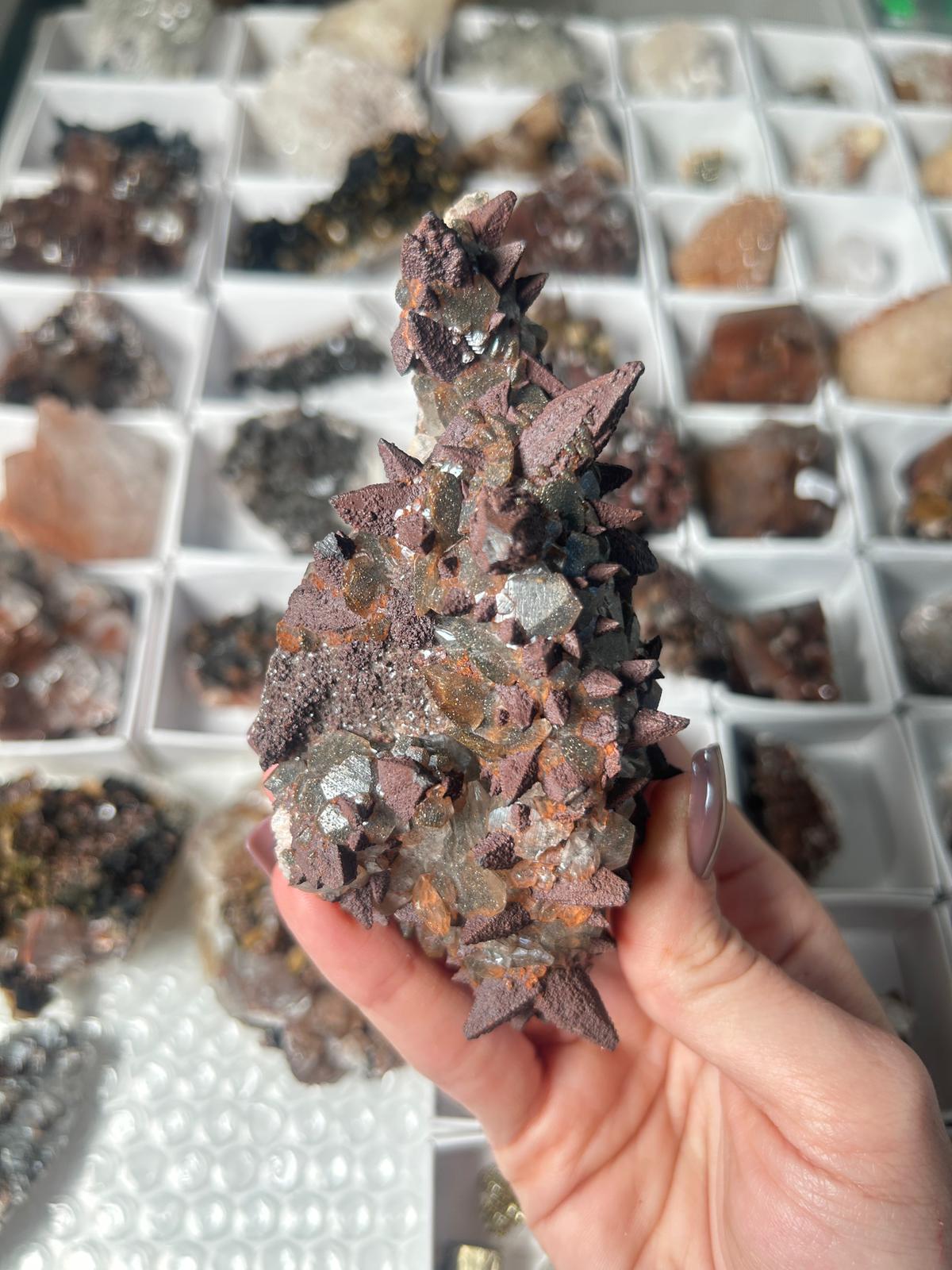 Hematite-Coated Dogtooth Calcite with Pyrite & Diamond Calcite