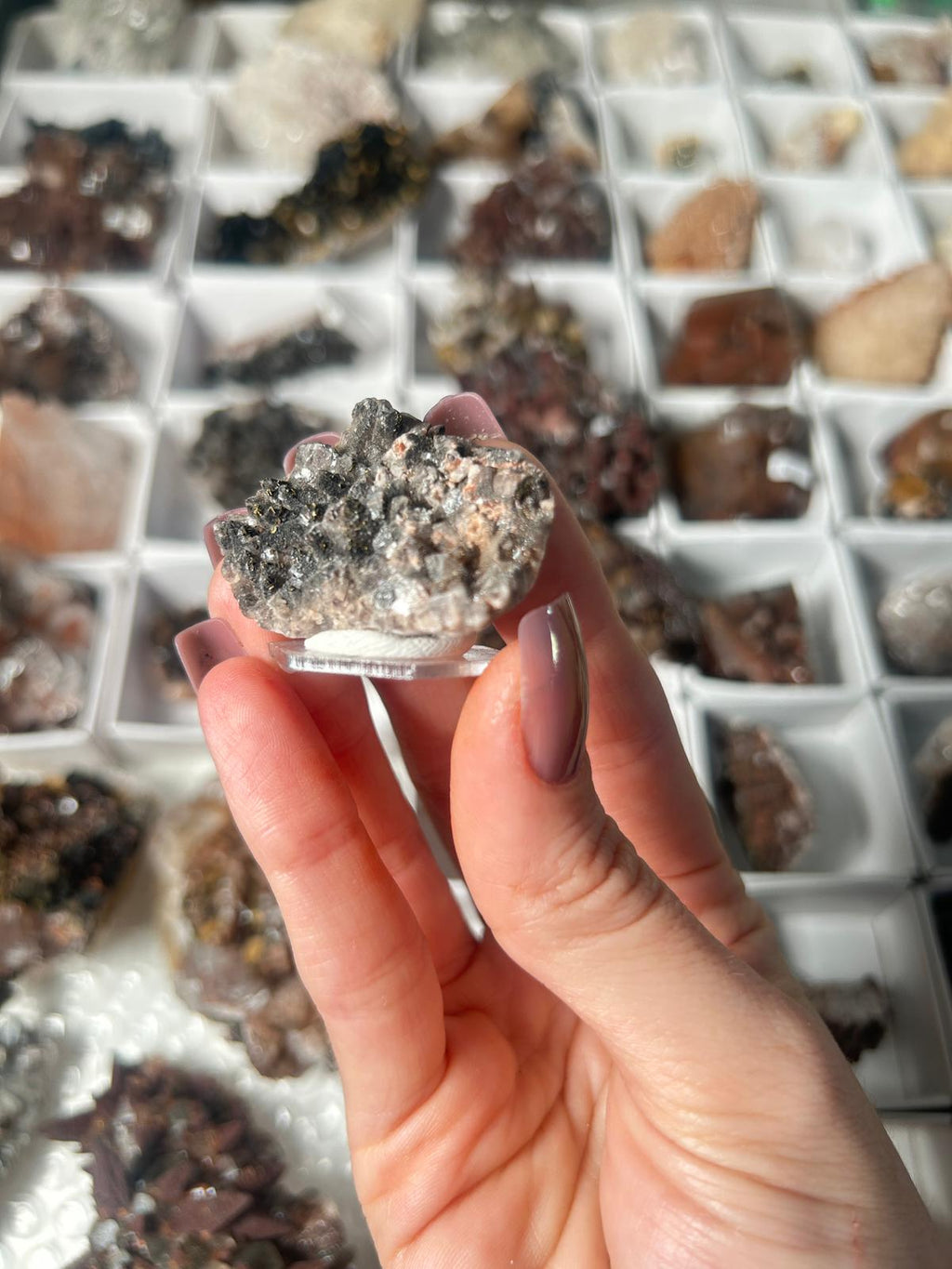 Dogtooth Calcite with Hematite and Speckled Pyrite