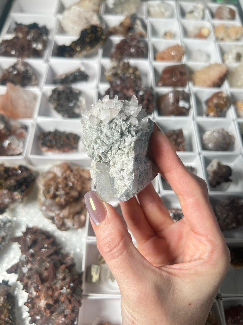 Clear secondary Calcite Calcite on Quartz with Chlorite