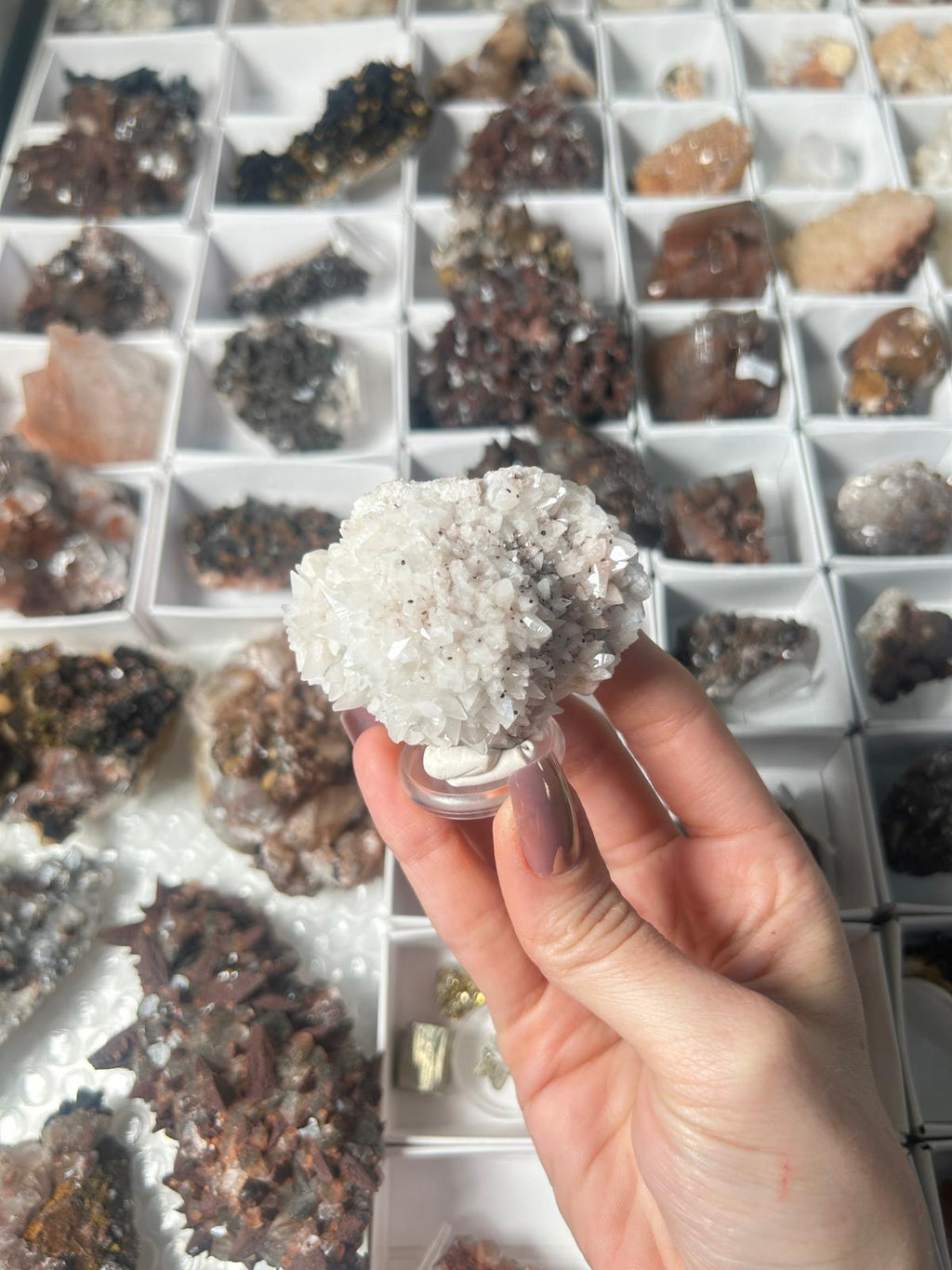 White & Pink Calcite with Pyrite