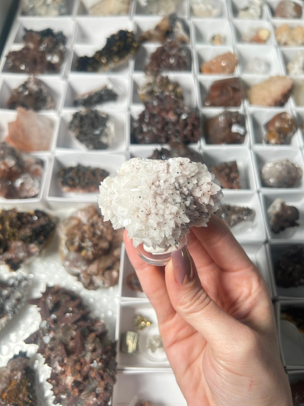 White & Pink Calcite with Pyrite