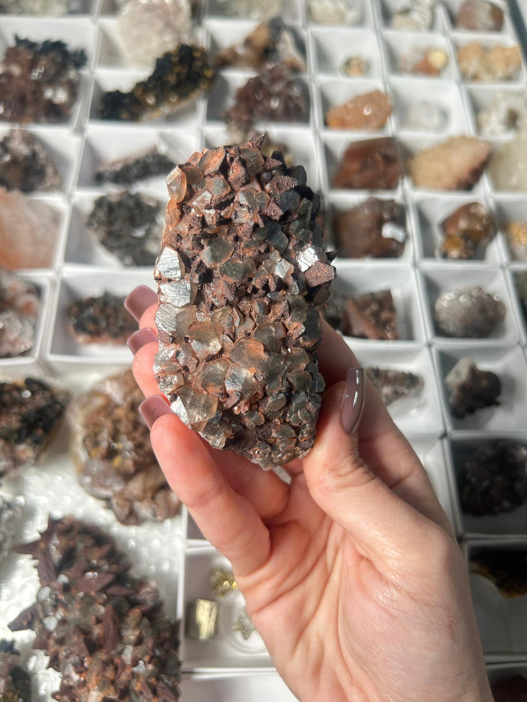 Benz Calcite on Dogtooth Calcite with Hematite & Pyrite #2