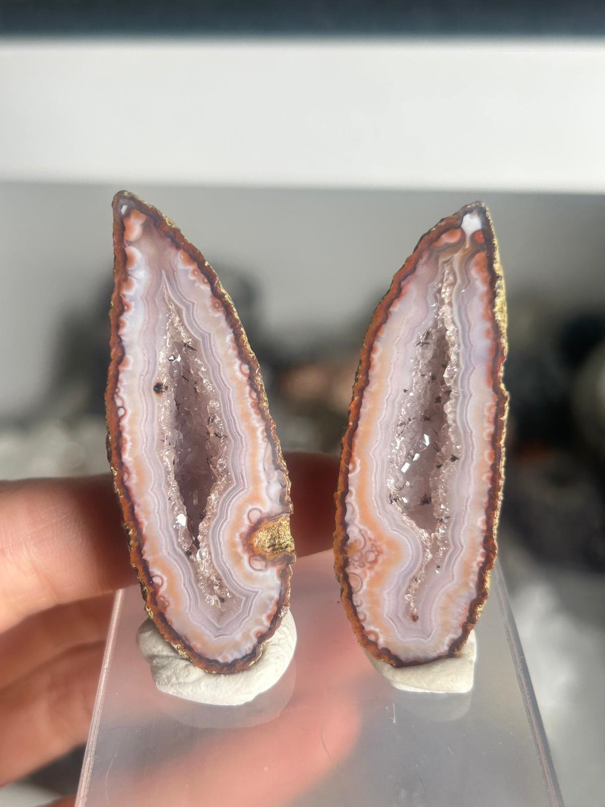Zhangzhou Agate Pair with Druzy Quartz Centre