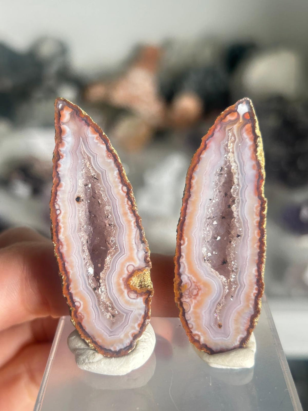 Zhangzhou Agate Pair with Druzy Quartz Centre