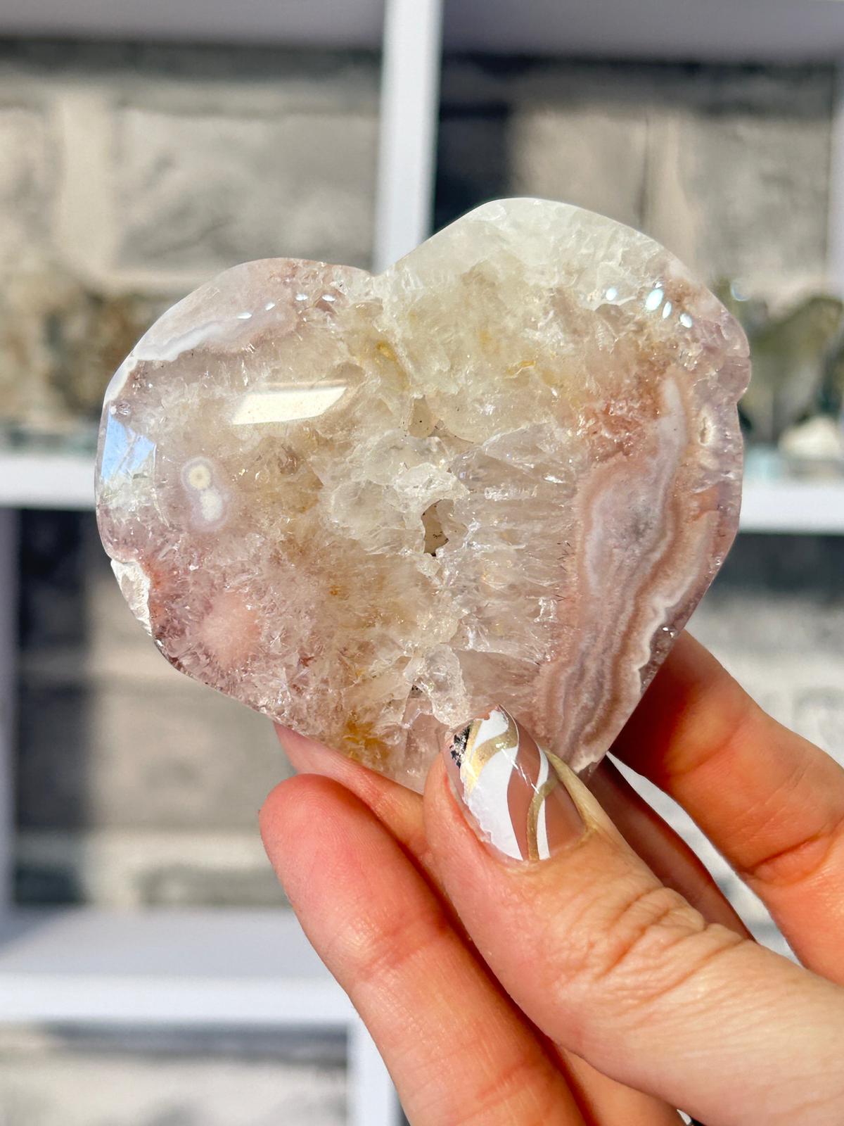 Quartz Agate Heart with Druzy Center