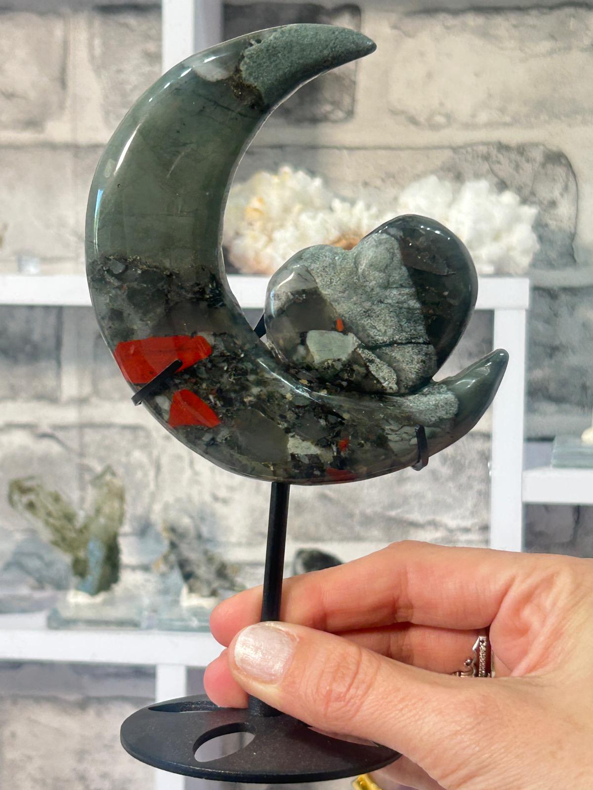 Bloodstone Moon & Heart Carving