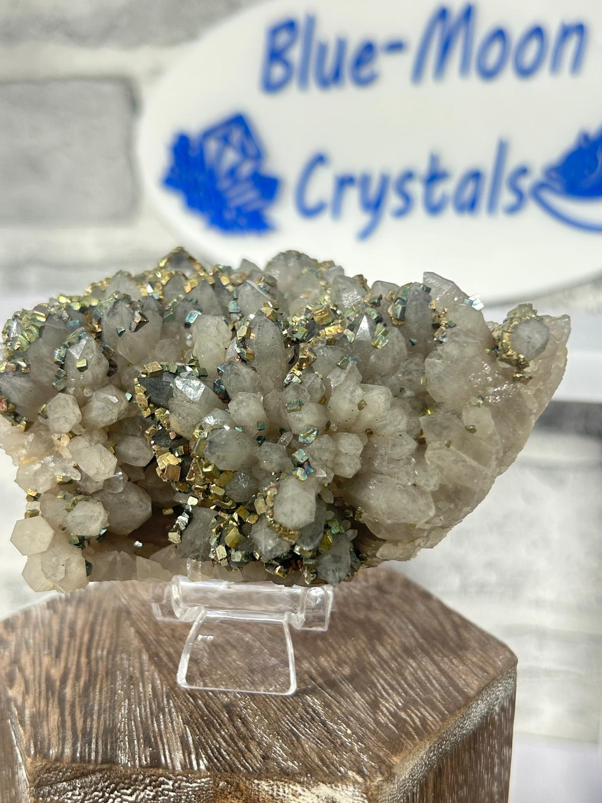 Rainbow Cubic Pyrite on Quartz