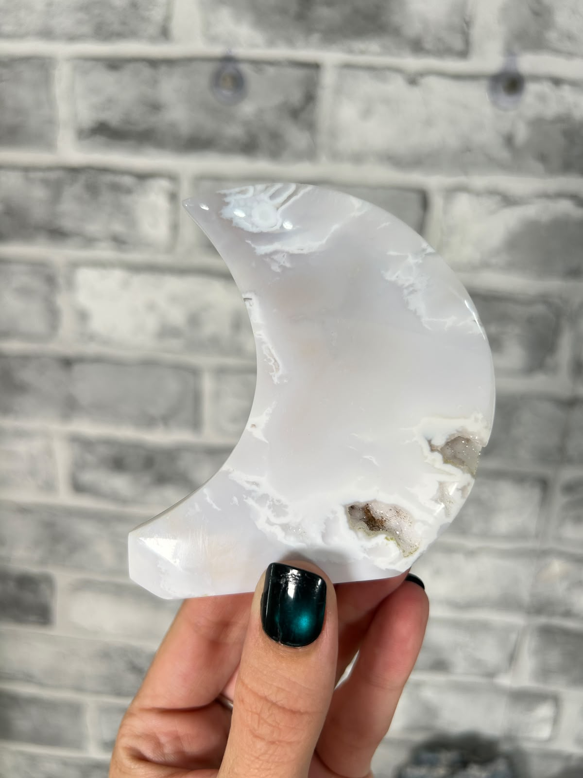 Snow Agate Chalcedony Crescent Moon #3