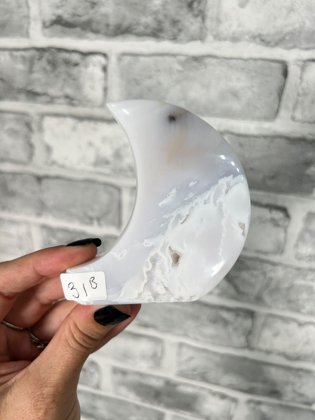 Snow Agate Chalcedony Crescent Moon #2