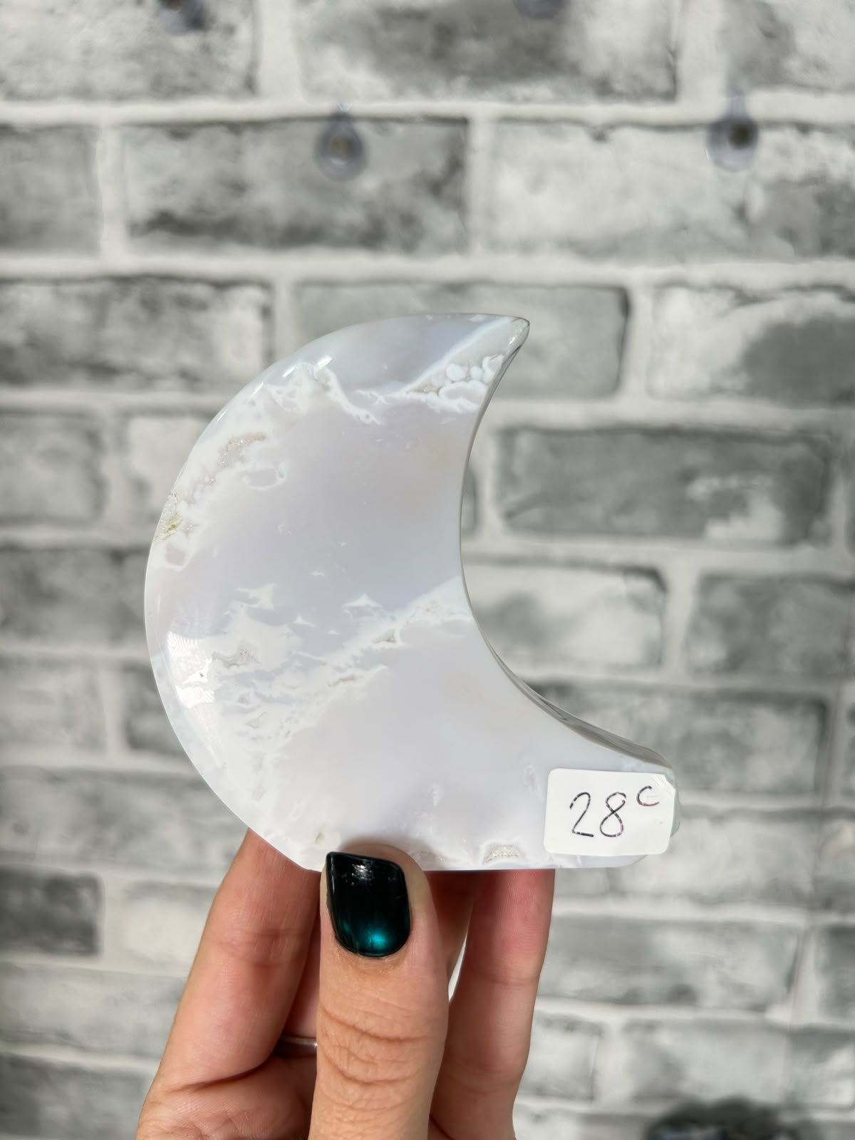 Snow Agate Chalcedony Crescent Moon #3