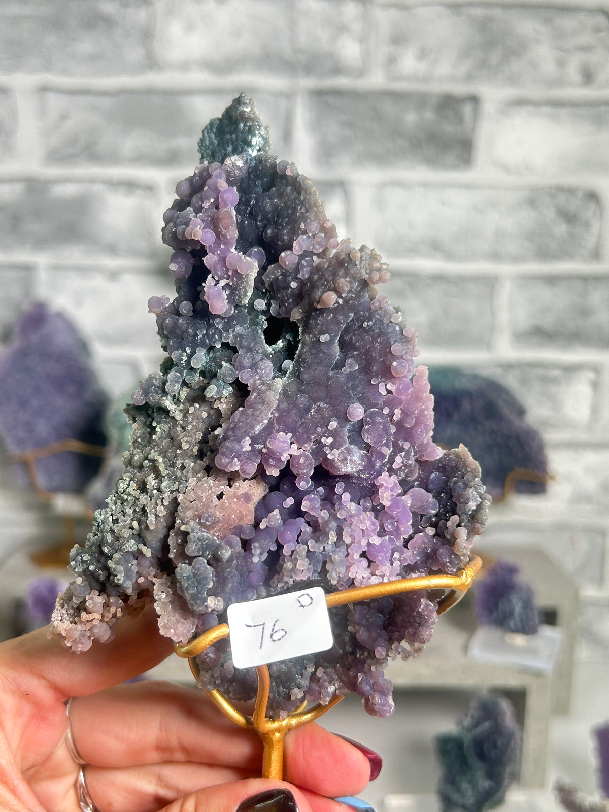Natural multicoloured grape agate cluster from West Java, Indonesia featuring lavender, violet, pink and seafoam-green botryoidal chalcedony crystals.
