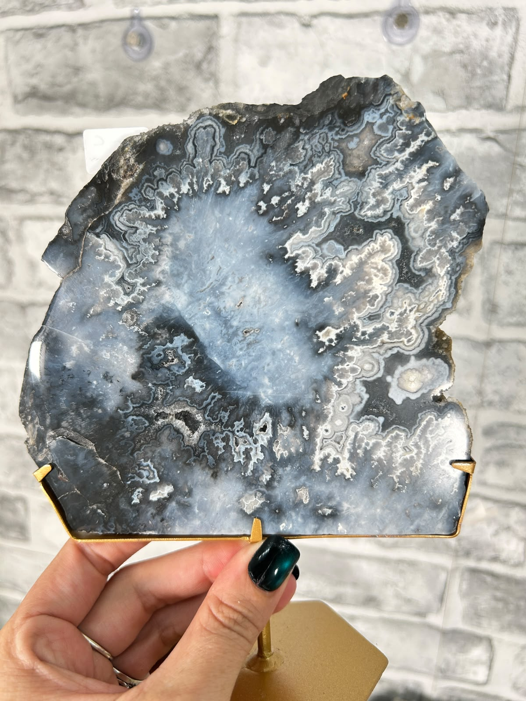 Pacific Blue Plume Agate Slab on Stand #3