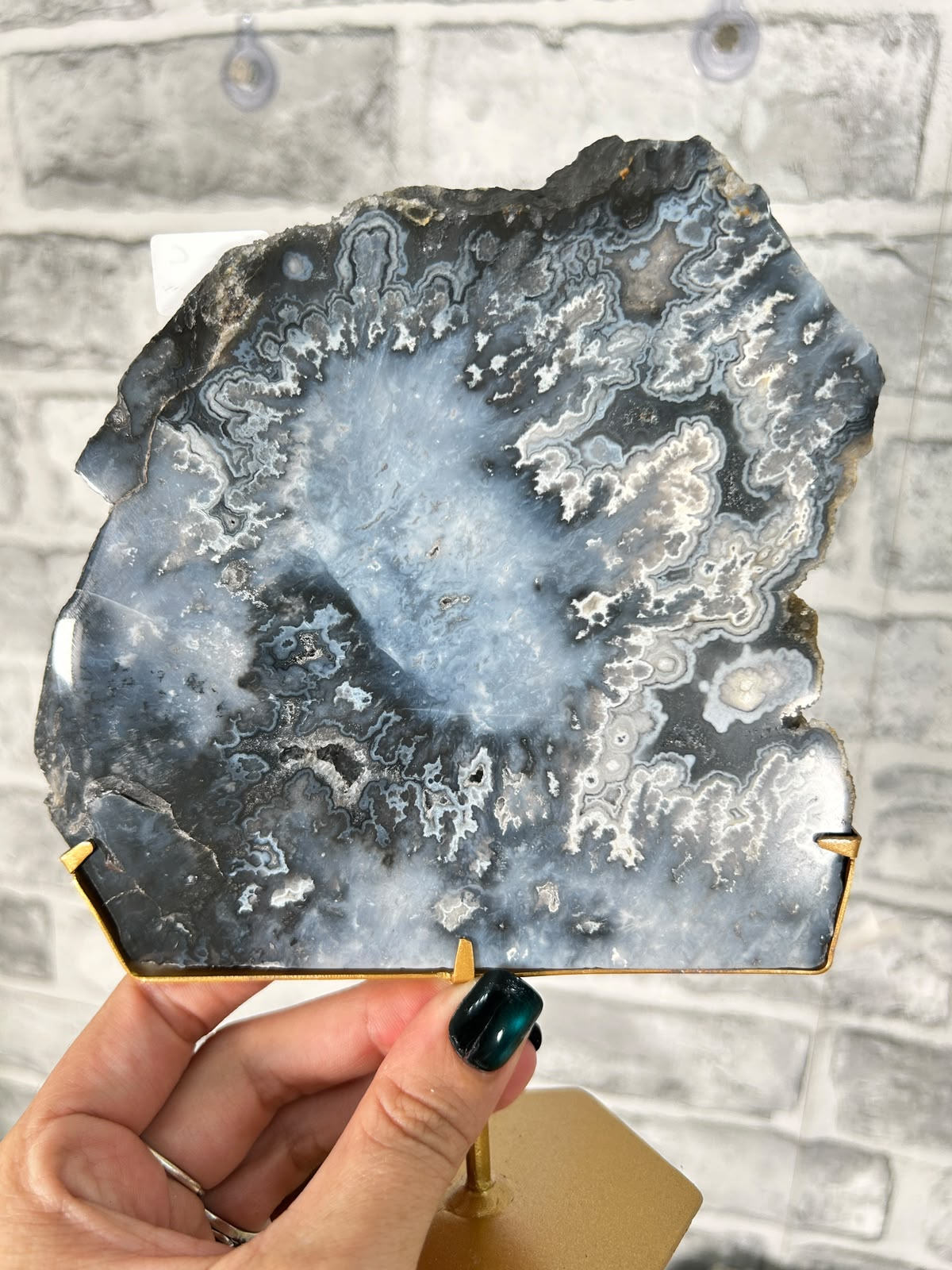 Pacific Blue Plume Agate Slab on Stand #3