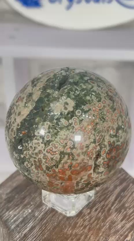 Green Ocean Jasper Sphere with Druzy