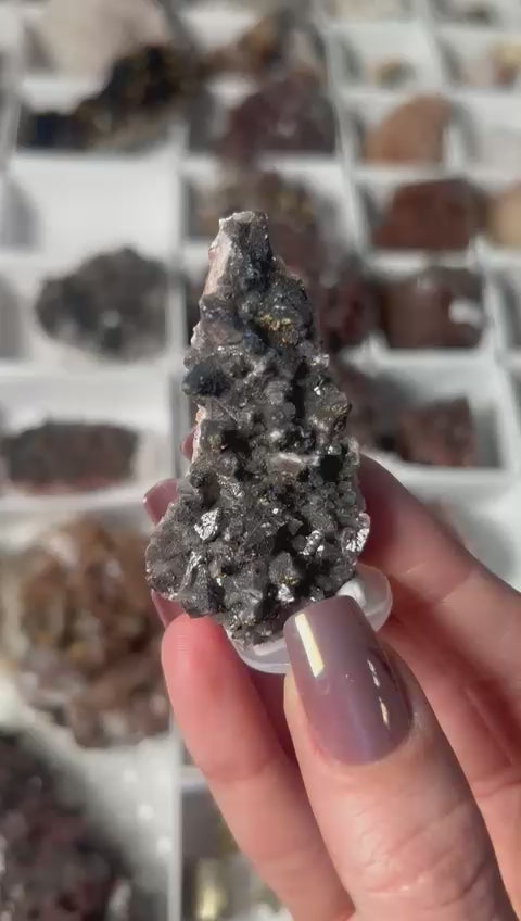 Black Dogtooth Calcite with Pyrite & Hematite #1