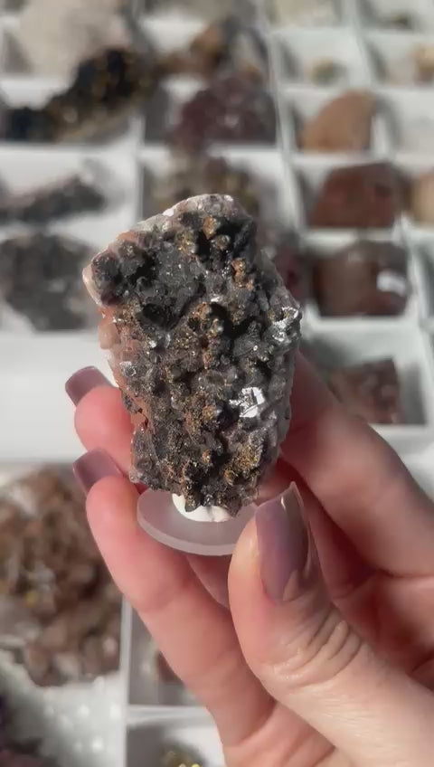 Black Dogtooth Calcite with Pyrite & Hematite #3