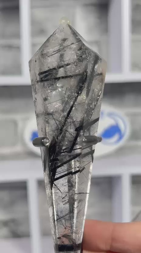 Black Tourmaline in Quartz Wand with Garden Inclusion