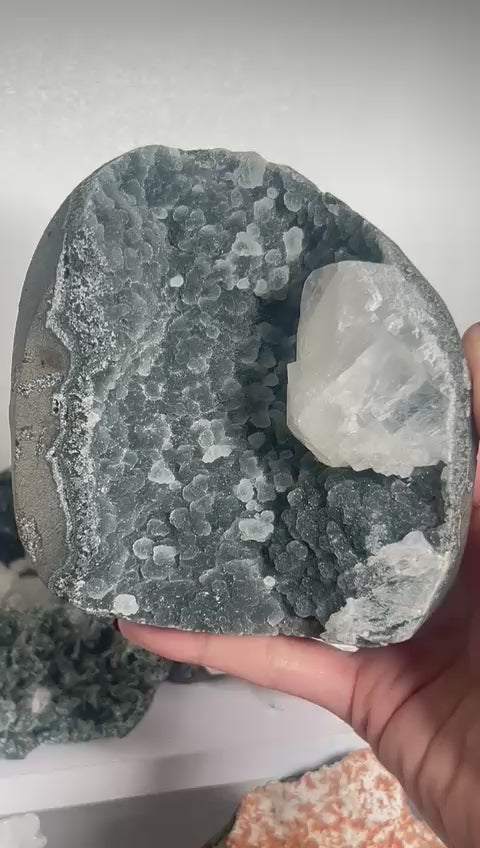 Black Chalcedony Cut Base with Calcite