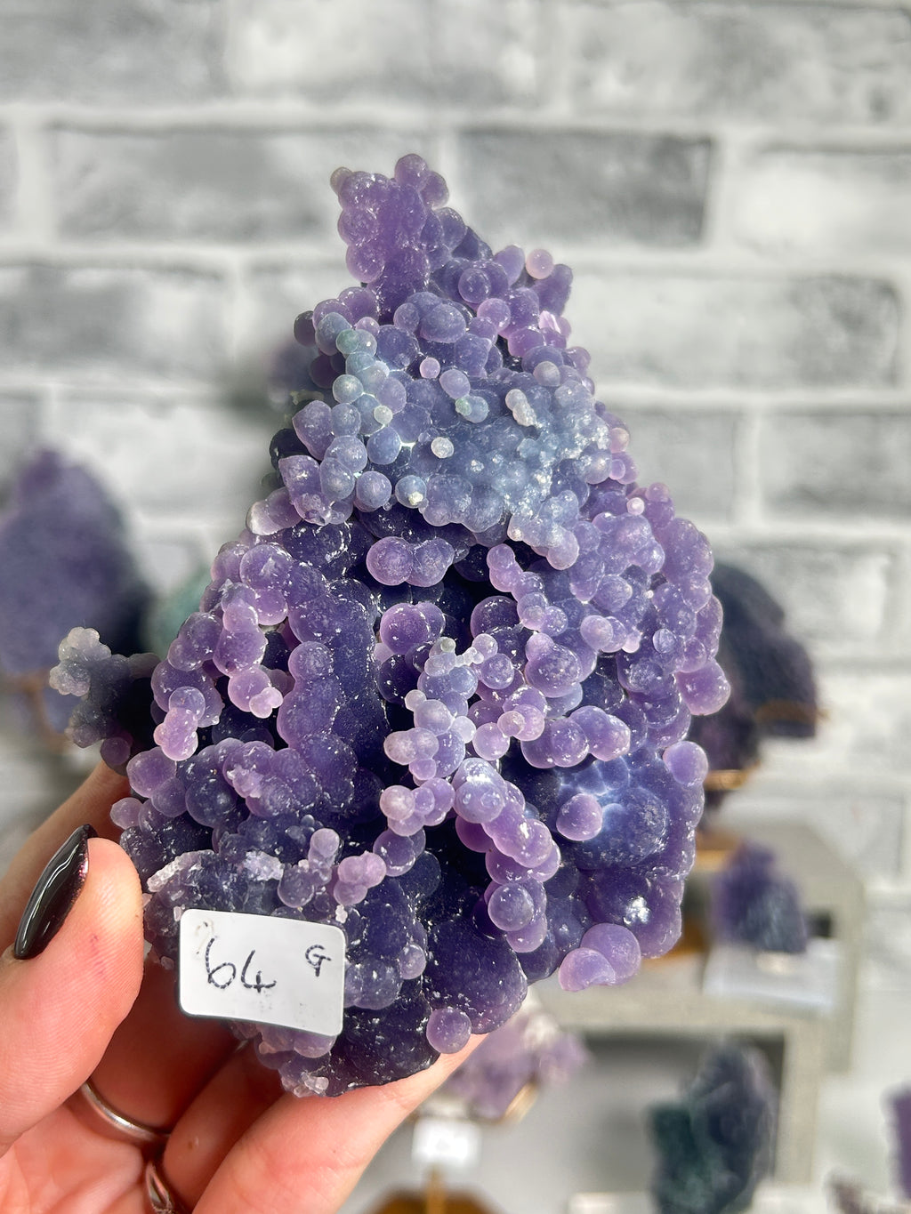 Natural purple and blue grape agate cluster from West Java, Indonesia featuring sparkling botryoidal chalcedony crystals on natural matrix.